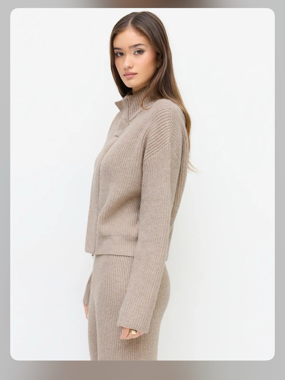 KNIT WOOL-BLEND STAND COLLAR LONG SLEEVE ZIPPER OVERSIZED CHIC CARDIGAN S WC13-6 - Picture 5 of 6